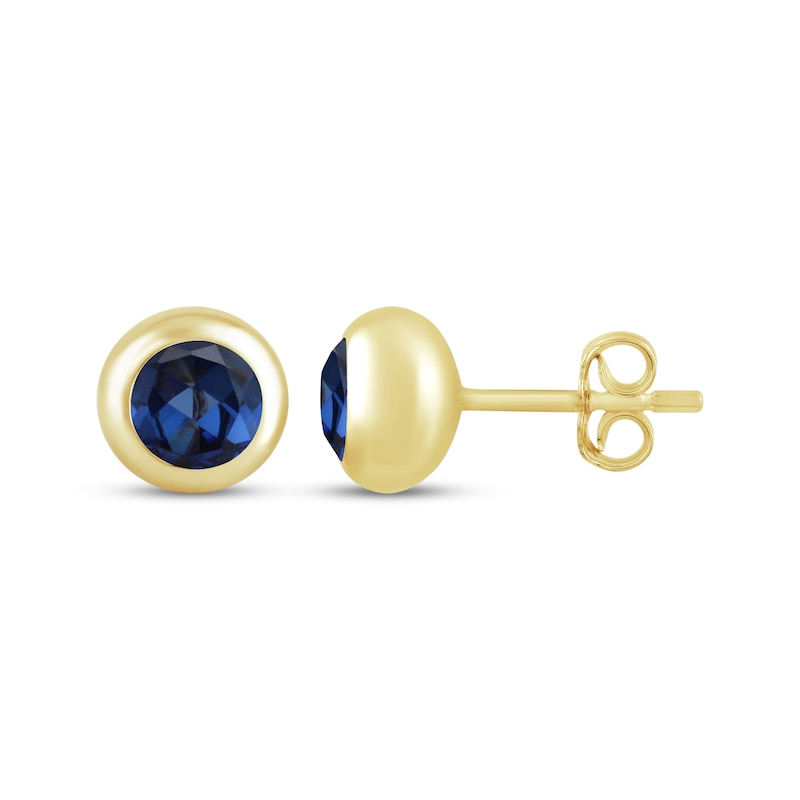 Main Image 3 of STUDIO BY KAY Blue Lab-Created Sapphire Bezel-Set Solitaire Stud Earrings 24K Yellow Gold Vermeil Sterling Silver