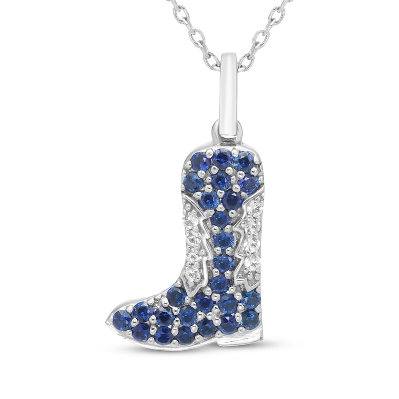 Main Image 1 of Blue & White Lab-Created Sapphire Boot Necklace Sterling Silver 18"