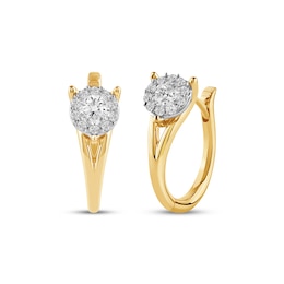 Closer Together Lab-Grown Diamond Halo Hoop Earrings 1/2 ct tw 10K Two-Tone Gold