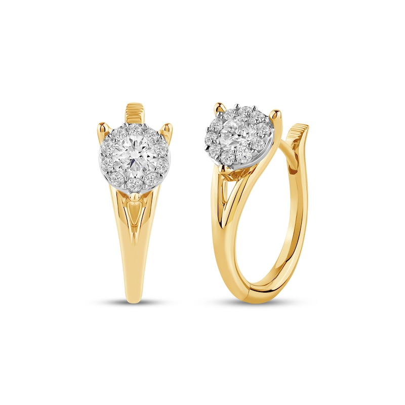 Main Image 1 of Closer Together Lab-Grown Diamond Halo Hoop Earrings 1/2 ct tw 10K Two-Tone Gold
