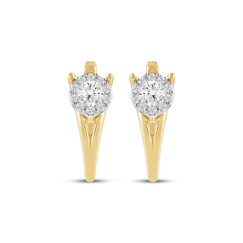 Main Image 2 of Closer Together Lab-Grown Diamond Halo Hoop Earrings 1/2 ct tw 10K Two-Tone Gold