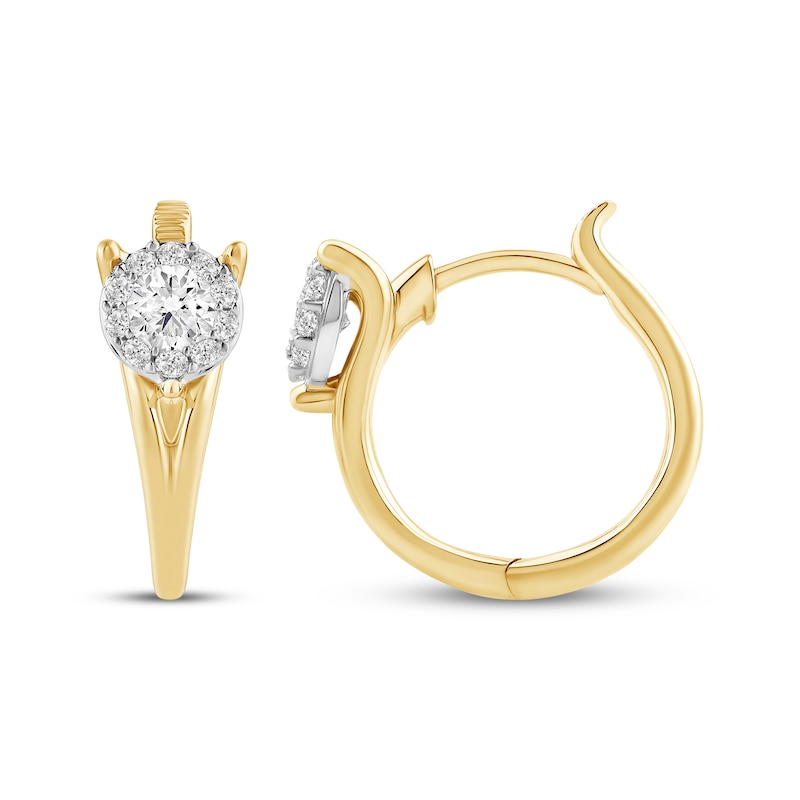 Main Image 3 of Closer Together Lab-Grown Diamond Halo Hoop Earrings 1/2 ct tw 10K Two-Tone Gold