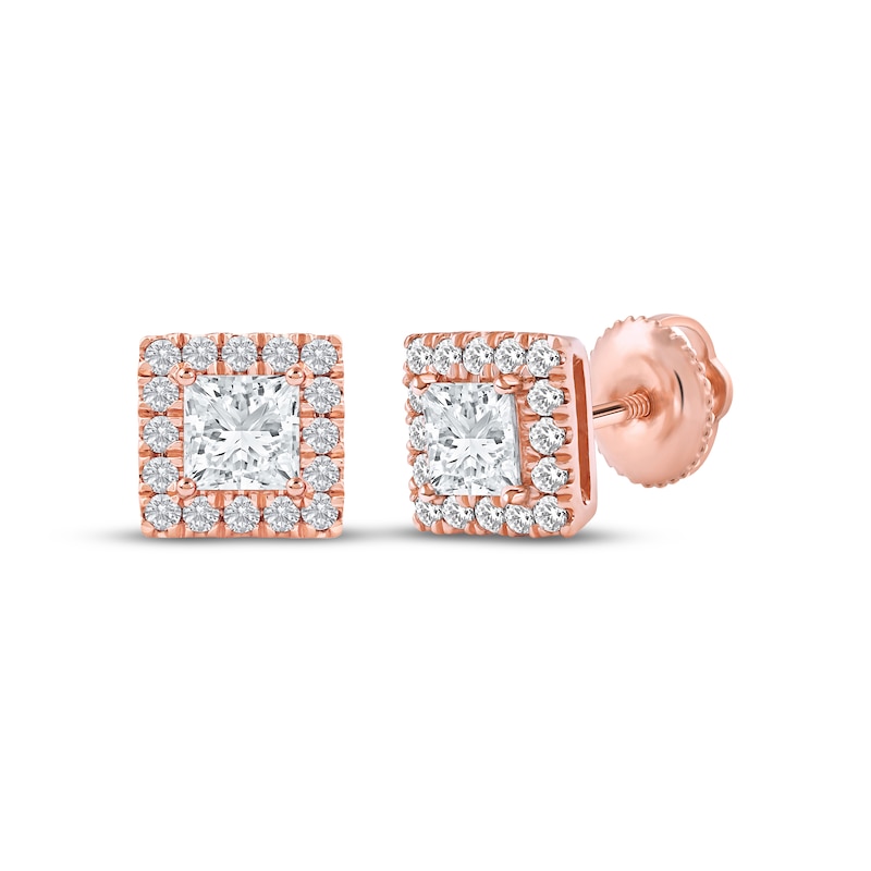 Main Image 1 of KAY Lab-Grown Diamonds Princess-Cut Stud Earrings 1 ct tw 14K Rose Gold (F/SI2)