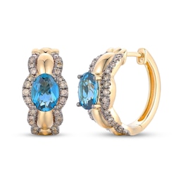 Le Vian Waterfall Oval-Cut Blue Topaz Hoop Earrings 1/2 ct tw Diamonds 14K Honey Gold