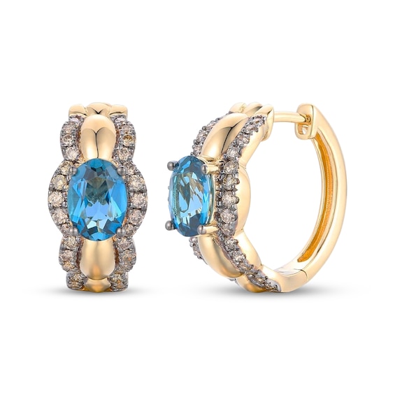 Le Vian Waterfall Oval-Cut Blue Topaz Hoop Earrings 1/2 ct tw Diamonds 14K Honey Gold
