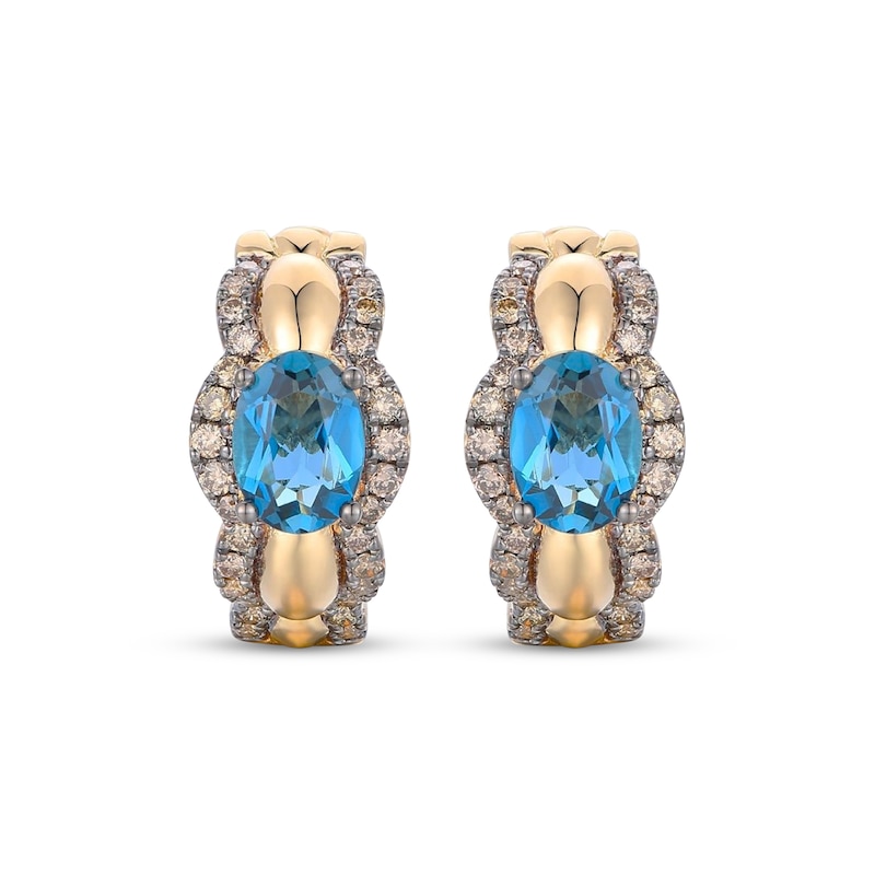 Main Image 2 of Le Vian Waterfall Oval-Cut Blue Topaz Hoop Earrings 1/2 ct tw Diamonds 14K Honey Gold