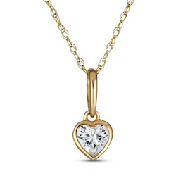 Children's Heart-Shaped Cubic Zirconia Solitaire Necklace 14K Yellow Gold Rope Chain 15"