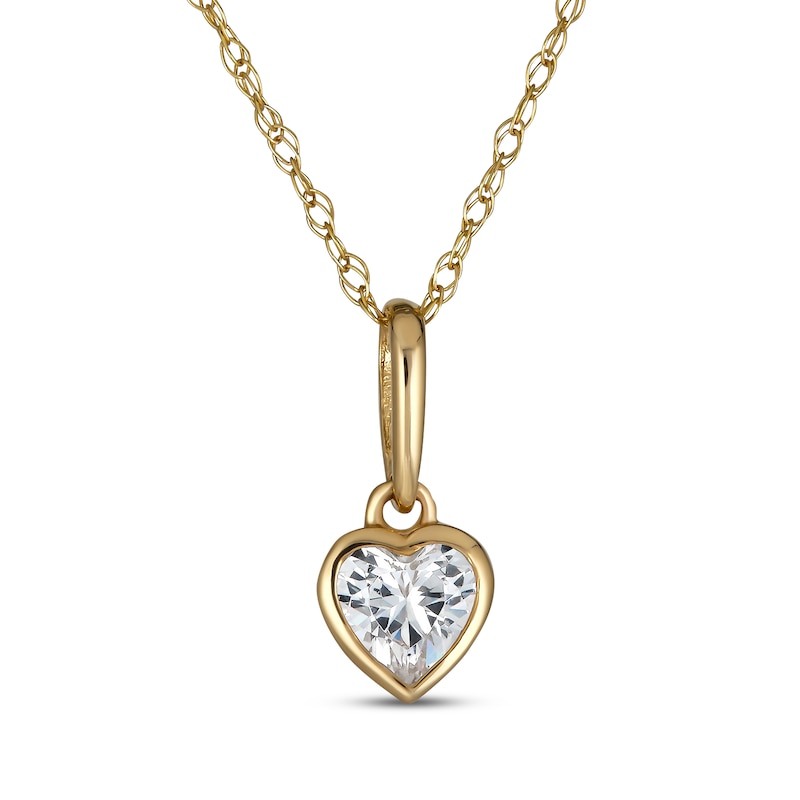 Main Image 1 of Children's Heart-Shaped Cubic Zirconia Solitaire Necklace 14K Yellow Gold Rope Chain 15"