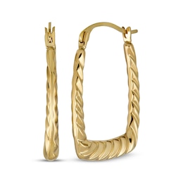 Textured Rectangle Hoop Earrings 14K Yellow Gold