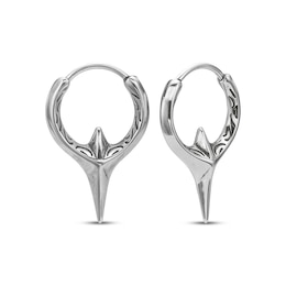 Men's Etched Spike Huggie Hoop Earrings Stainless Steel & Black Ion Plating