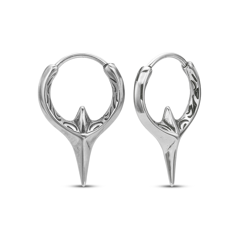 Main Image 1 of Men's Etched Spike Huggie Hoop Earrings Stainless Steel & Black Ion Plating