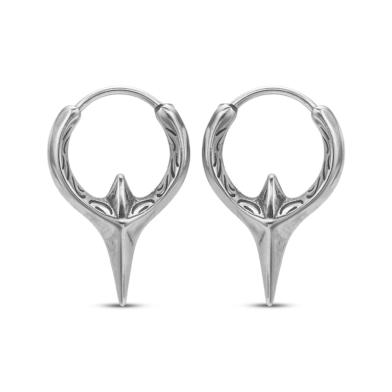 Main Image 2 of Men's Etched Spike Huggie Hoop Earrings Stainless Steel & Black Ion Plating