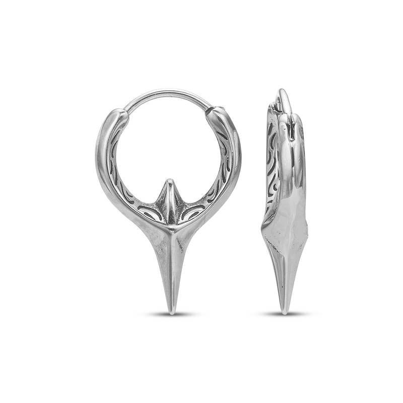 Main Image 3 of Men's Etched Spike Huggie Hoop Earrings Stainless Steel & Black Ion Plating