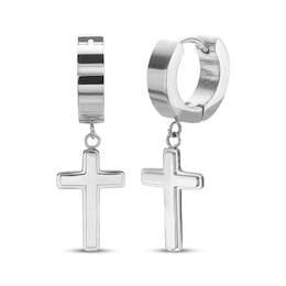 Men's Cross Dangle Huggie Hoop Earrings Stainless Steel