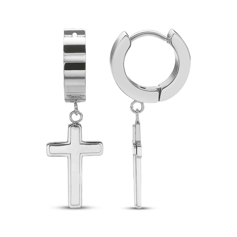 Main Image 3 of Men's Cross Dangle Huggie Hoop Earrings Stainless Steel