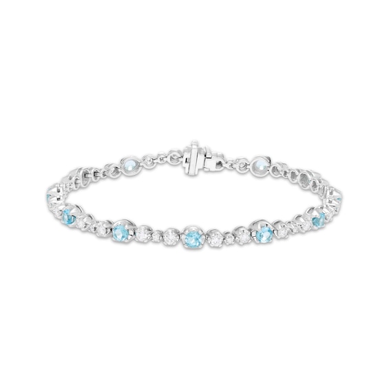 KAY Lab-Grown Diamonds & Swiss Blue Topaz Station Bracelet 1-1/2 ct tw Sterling Silver 7.25"