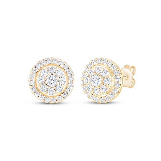 Multi-Diamond Halo Stud Earrings 1/2 ct tw 10K Yellow Gold