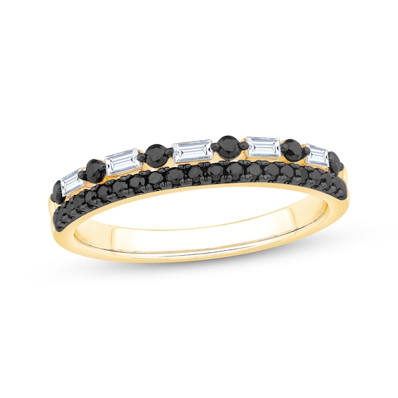 Now + Forever Black & White Diamond Two-Row Anniversary Ring 3/8 ct tw 10K Yellow Gold