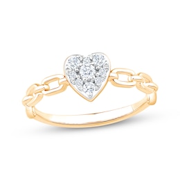 KAY Lab-Grown Diamonds Multi-Stone Heart Chain Link Promise Ring 1/5 ct tw 10K Yellow Gold