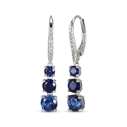 Blue & White Lab-Created Sapphire Three-Stone Drop Earrings Sterling Silver