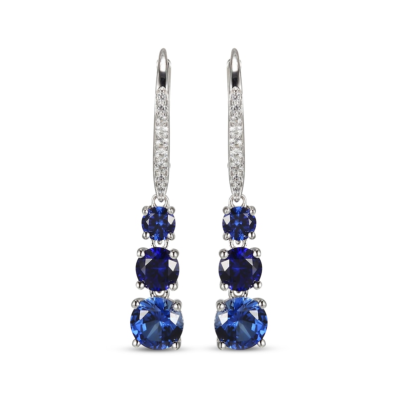 Main Image 2 of Blue & White Lab-Created Sapphire Three-Stone Drop Earrings Sterling Silver