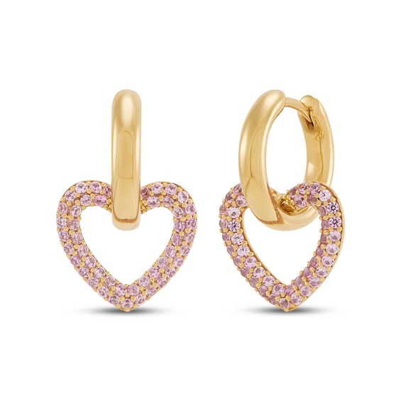 STUDIO BY KAY Pink Lab-Created Sapphire Heart Hoop Earrings 24K Yellow Gold Vermeil Sterling Silver
