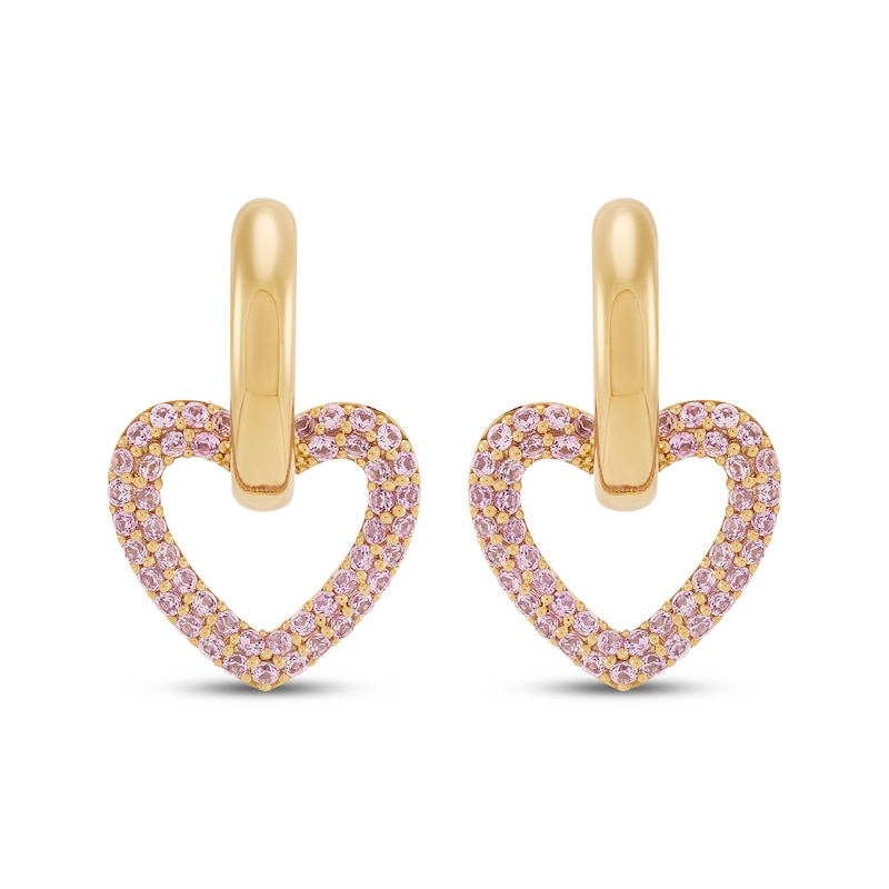 Main Image 2 of STUDIO BY KAY Pink Lab-Created Sapphire Heart Hoop Earrings 24K Yellow Gold Vermeil Sterling Silver