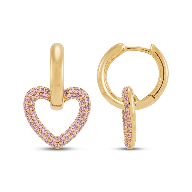 Main Image 3 of STUDIO BY KAY Pink Lab-Created Sapphire Heart Hoop Earrings 24K Yellow Gold Vermeil Sterling Silver