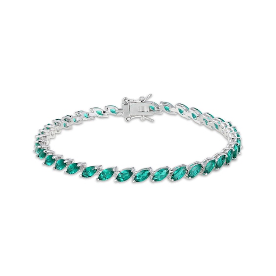 STUDIO BY KAY Marquise-Cut Lab-Created Emerald Tilted Line Bracelet Sterling Silver 7.25"