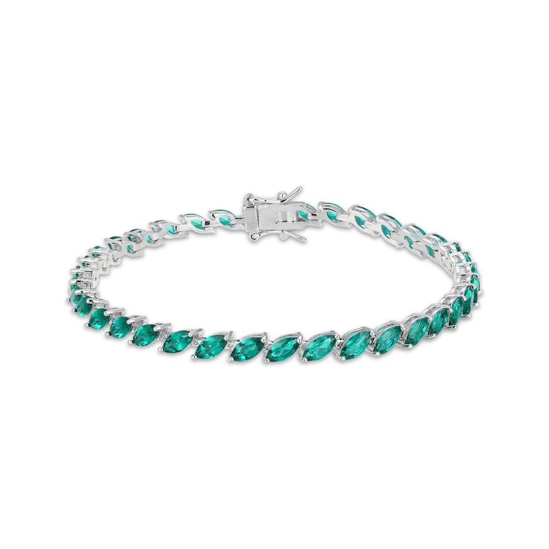 Main Image 1 of STUDIO BY KAY Marquise-Cut Lab-Created Emerald Tilted Line Bracelet Sterling Silver 7.25"