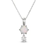Thumbnail Image 1 of Lab-Created Opal & White Lab-Created Sapphire Drop Necklace Sterling Silver 18"