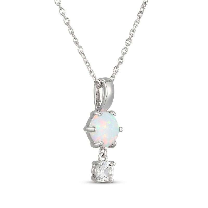 Main Image 2 of Lab-Created Opal & White Lab-Created Sapphire Drop Necklace Sterling Silver 18"