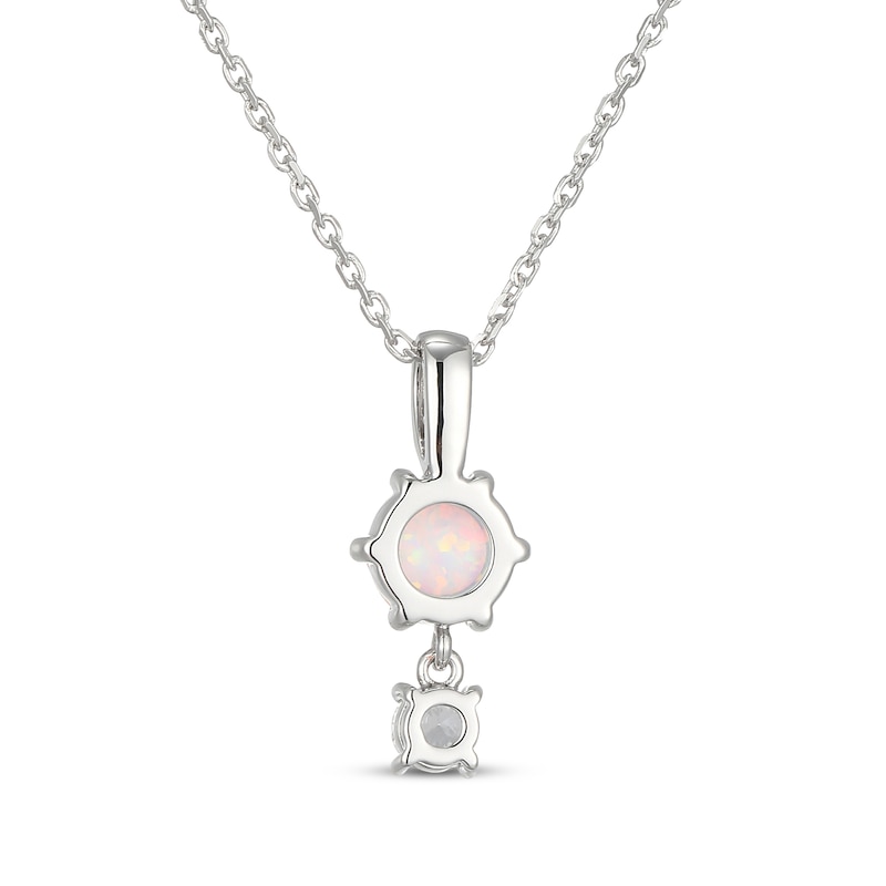 Main Image 3 of Lab-Created Opal & White Lab-Created Sapphire Drop Necklace Sterling Silver 18"