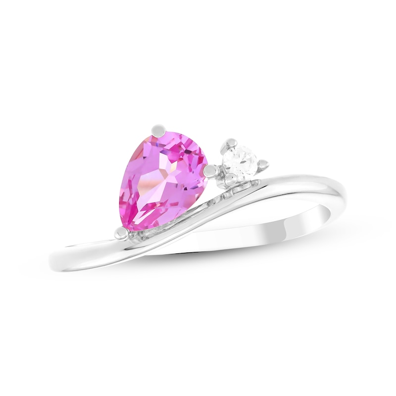 Main Image 1 of Pear-Shaped Pink Lab-Created Sapphire & White Lab-Created Sapphire Ring Sterling Silver