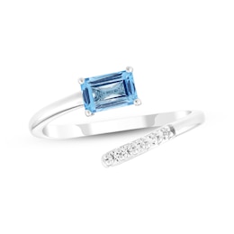 Emerald-Cut Swiss Blue Topaz & White Lab-Created Sapphire Deconstructed Ring Sterling Silver