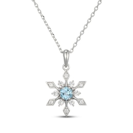 Swiss Blue Topaz & White Lab-Created Sapphire Snowflake Necklace Sterling Silver 18"