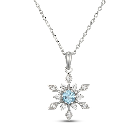 Swiss Blue Topaz & White Lab-Created Sapphire Snowflake Necklace Sterling Silver 18"