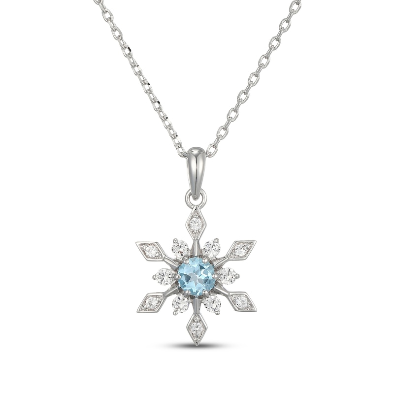 Main Image 1 of Swiss Blue Topaz & White Lab-Created Sapphire Snowflake Necklace Sterling Silver 18"