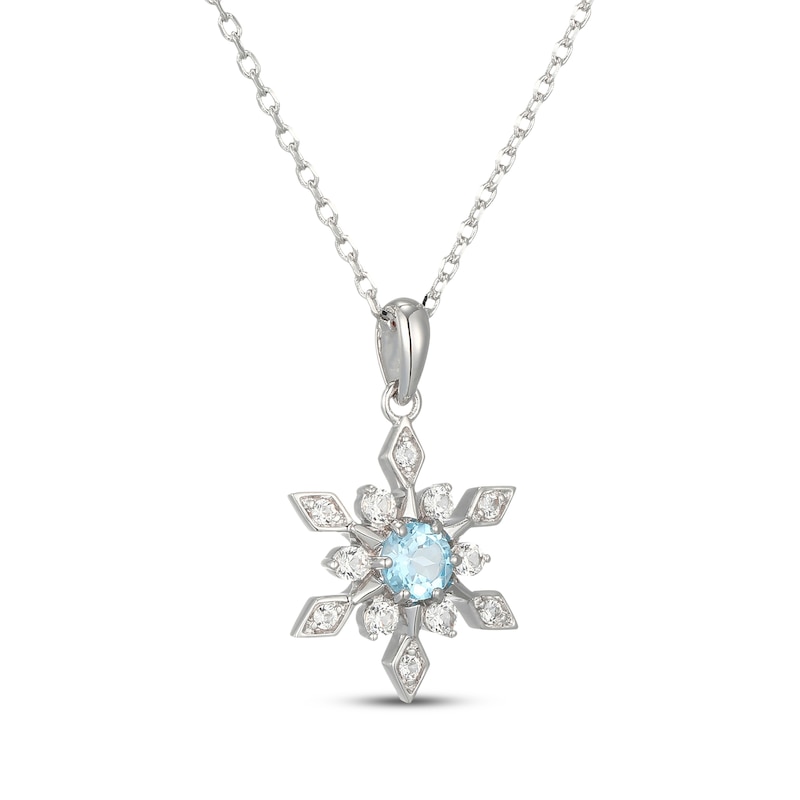 Main Image 2 of Swiss Blue Topaz & White Lab-Created Sapphire Snowflake Necklace Sterling Silver 18"