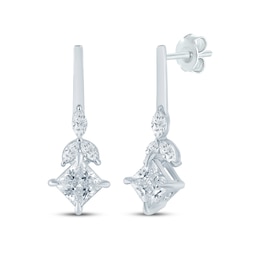 Monique Lhuillier Bliss Princess-Cut Lab-Grown Diamond Drop Earrings 1-1/5 ct tw Platinum-Plated Sterling Silver