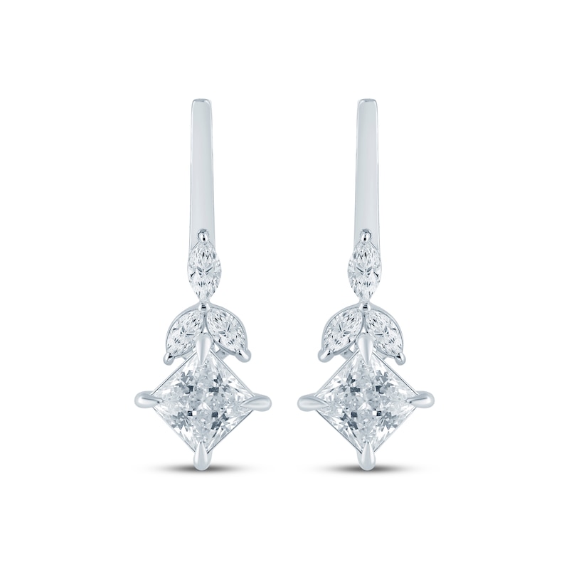 Main Image 2 of Monique Lhuillier Bliss Princess-Cut Lab-Grown Diamond Drop Earrings 1-1/5 ct tw Platinum-Plated Sterling Silver