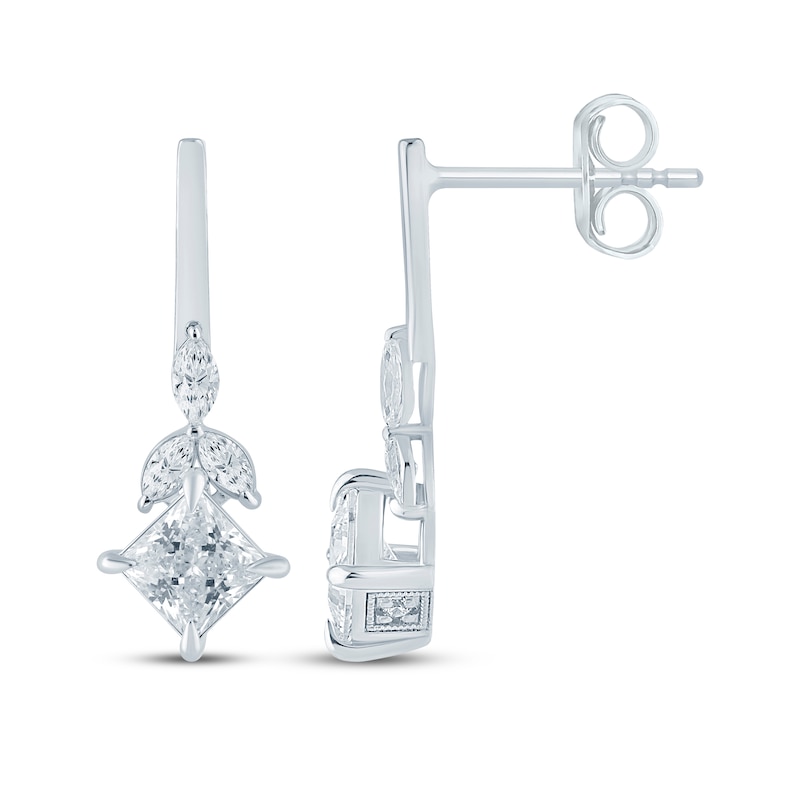 Main Image 3 of Monique Lhuillier Bliss Princess-Cut Lab-Grown Diamond Drop Earrings 1-1/5 ct tw Platinum-Plated Sterling Silver