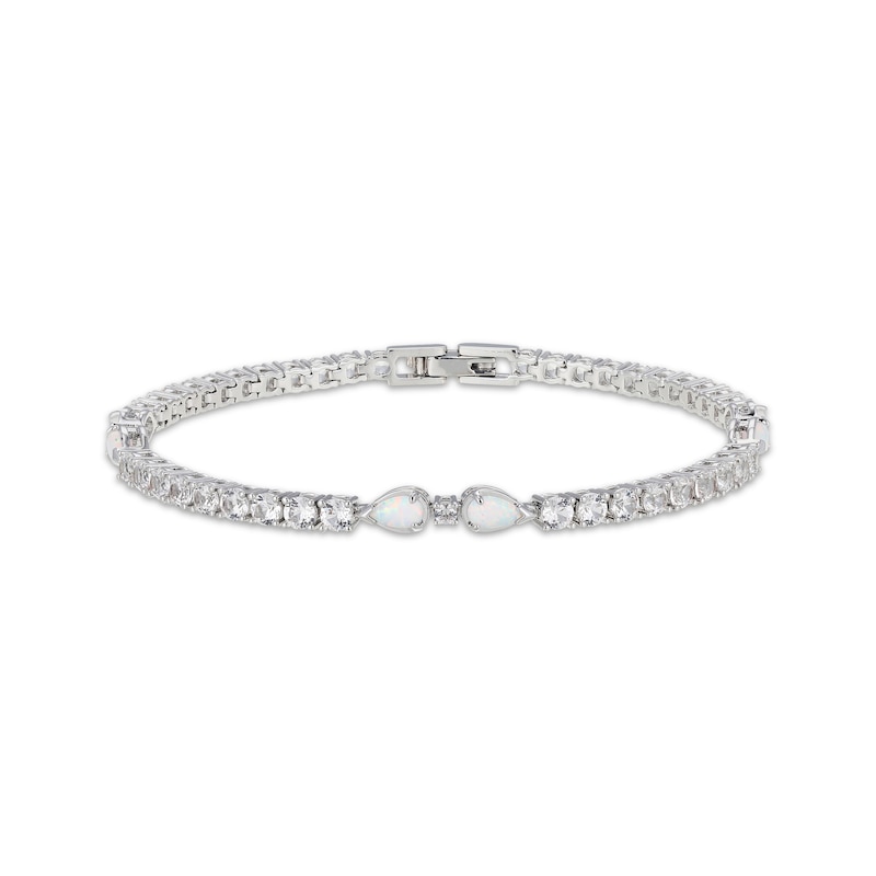 Main Image 1 of Pear-Shaped Lab-Created Opal & White Lab-Created Sapphire Bracelet Sterling Silver 7.25"