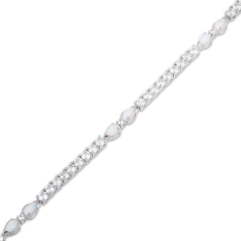 Main Image 2 of Pear-Shaped Lab-Created Opal & White Lab-Created Sapphire Bracelet Sterling Silver 7.25"
