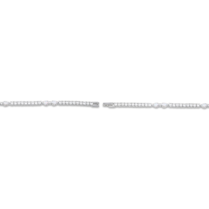 Main Image 3 of Pear-Shaped Lab-Created Opal & White Lab-Created Sapphire Bracelet Sterling Silver 7.25"