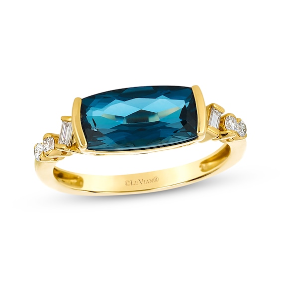 Le Vian Cushion-Cut Blue Topaz Ring 1/8 ct tw Diamonds 14K Honey Gold
