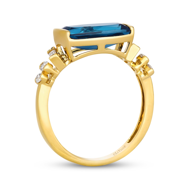 Main Image 3 of Le Vian Cushion-Cut Blue Topaz Ring 1/8 ct tw Diamonds 14K Honey Gold
