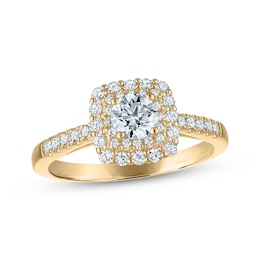 KAY Signature Collection Diamond Round-Cut Double Halo Engagement Ring 3/4 ct tw 14K Yellow Gold