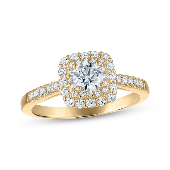 KAY Signature Collection Diamond Round-Cut Double Halo Engagement Ring 3/4 ct tw 14K Yellow Gold