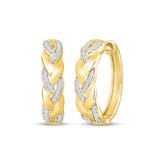 Diamond Braided Hoop Earrings 1/6 ct tw 24K Yellow Gold Vermeil Sterling Silver